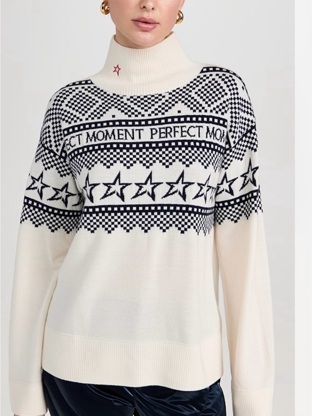 NWT Perfect Moment intarsia holiday roll neck merino wool sweater